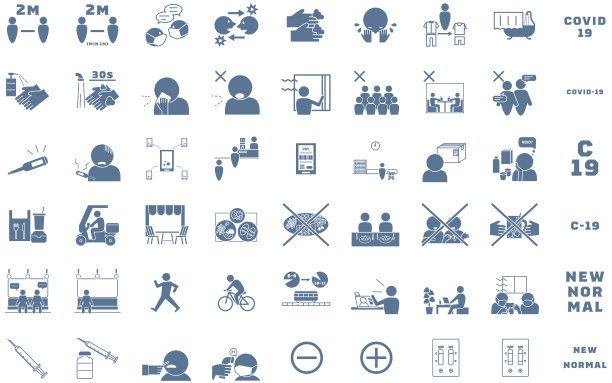 用于防止冠状病毒感染的新正常图标设置图片下载