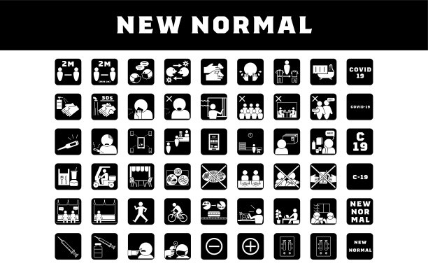 用于防止冠状病毒感染的新正常图标设置图片下载