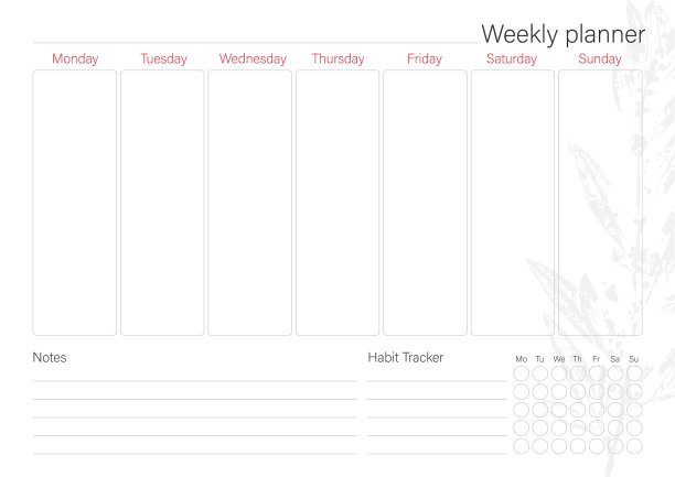 白色计划表与极简的叶子设计图片下载