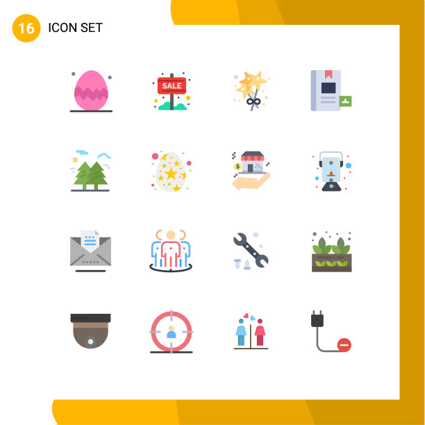 移动界面平面颜色设置16个象形图图片下载