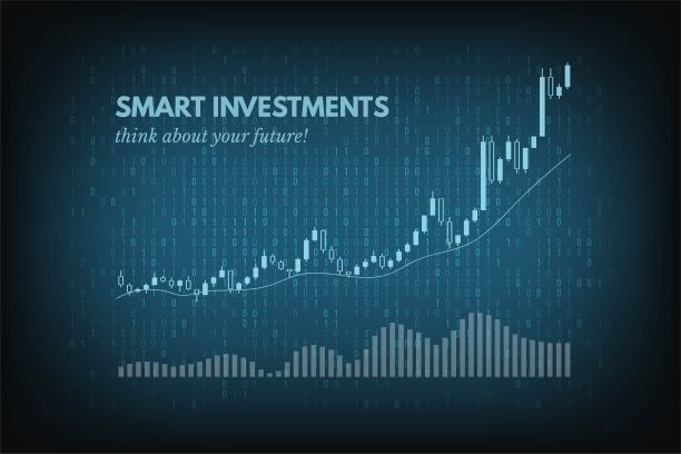 智能投资旗帜概念，交易烛台图图片下载