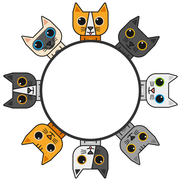 带圆形边框的猫和小猫图片下载