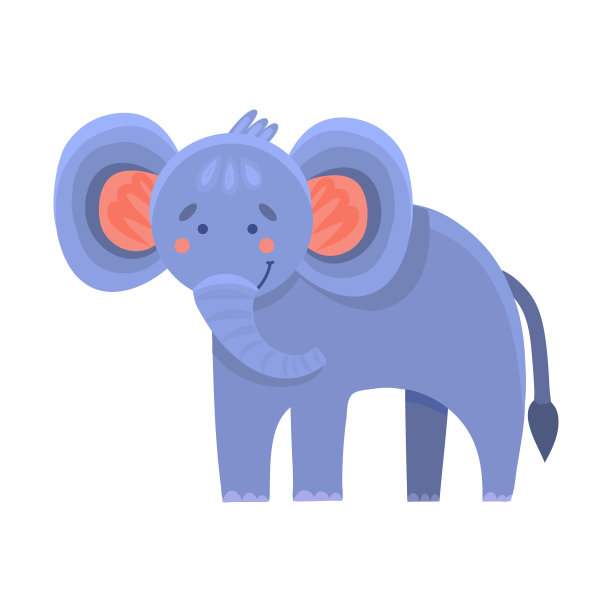 矢量插图的可爱的大象在卡通手绘平风格。野生动物园里的大耳朵搞笑动物。美丽的动物，用于印刷服装，文具，标志，儿童设计图片下载