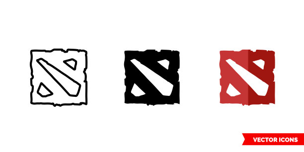 《Dota》图标（三种颜色、黑白、轮廓）。独立矢量标志符号图片下载