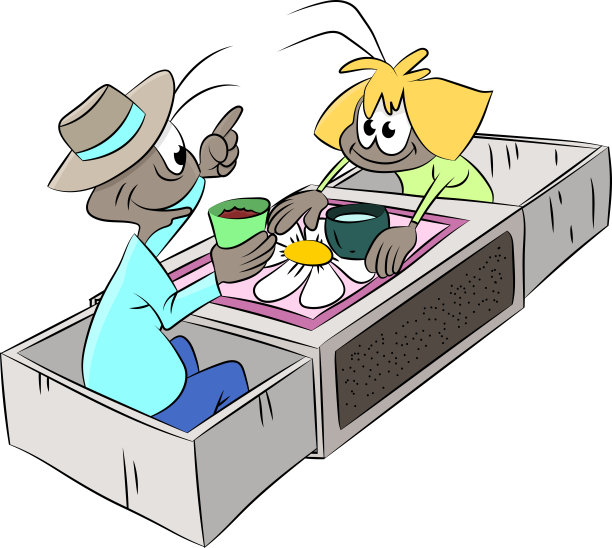 卡通蚂蚁坐在火柴盒聊天矢量插图图片下载