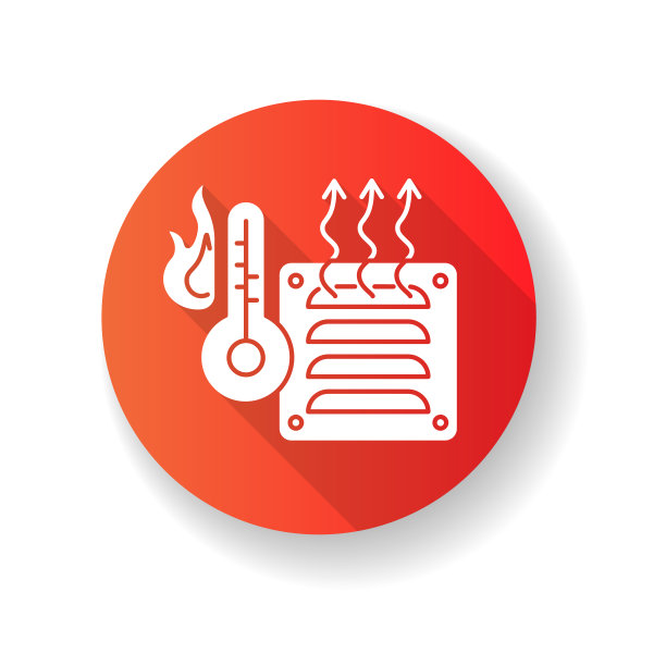 电加热器红色扁平设计长阴影字形图标图片下载