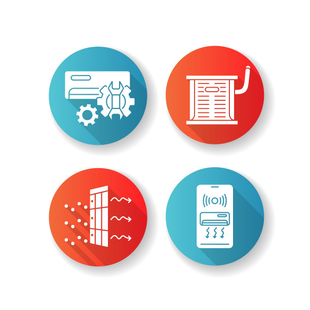 供暖和空调平面设计长阴影字形图标集图片下载