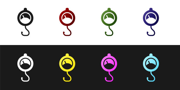 设置在黑色和白色背景上孤立的弹簧缩放图标。平衡重。确定重量。向量图片下载