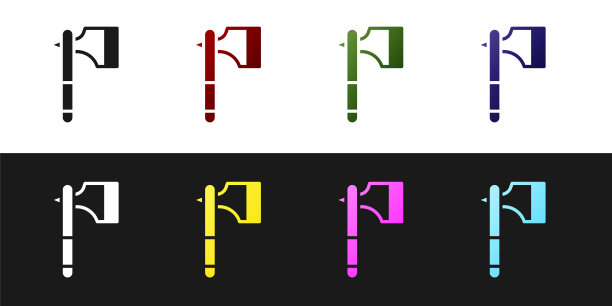 设置木斧图标孤立的黑色和白色背景。伐木工人斧头。向量图片下载