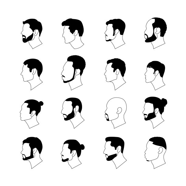 欧洲和亚洲的插图，也非裔美国人的国籍男性概况。矢量肖像的男人在卡通风格。阿凡达的白色背景。图片下载