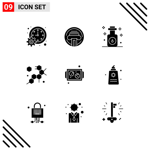 可编辑的线包9个简单的固体字形图片下载