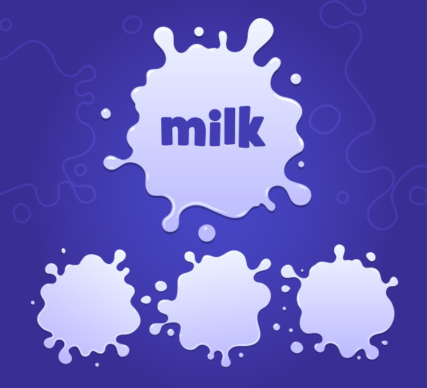 油漆污渍牛奶，奶油，油漆图标集。牛奶污点标签飞溅污渍集。健康的天然产品。图片下载