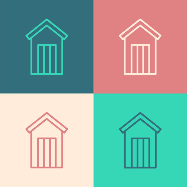 波普艺术线木制的户外厕所图标孤立的颜色背景。向量图片下载