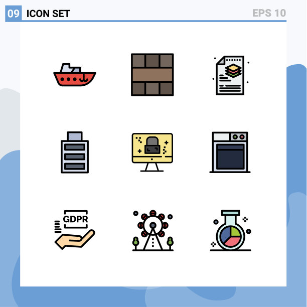 为卷筒纸设置9种通用填充线平面颜色图片下载