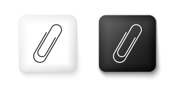 黑白回形针图标孤立在白色背景。方形按钮。向量图片下载