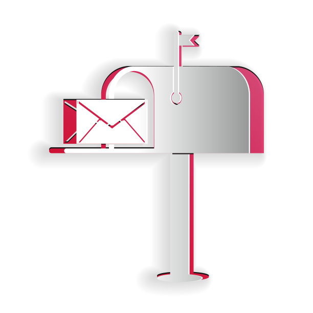 剪纸打开邮箱与一个信封图标孤立在白色背景。纸艺术风格。向量图片下载