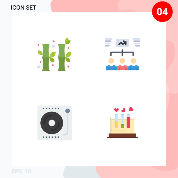 包4个现代平面图标和符号图片下载