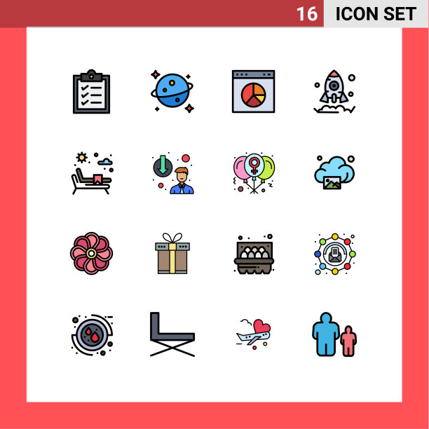 设置16商业平面彩色填充线条包图片下载