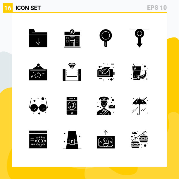 设置16个现代UI图标符号挂起图片下载