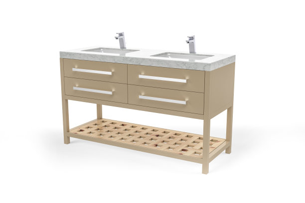 一个带有两个水槽的现代浴室柜图片下载