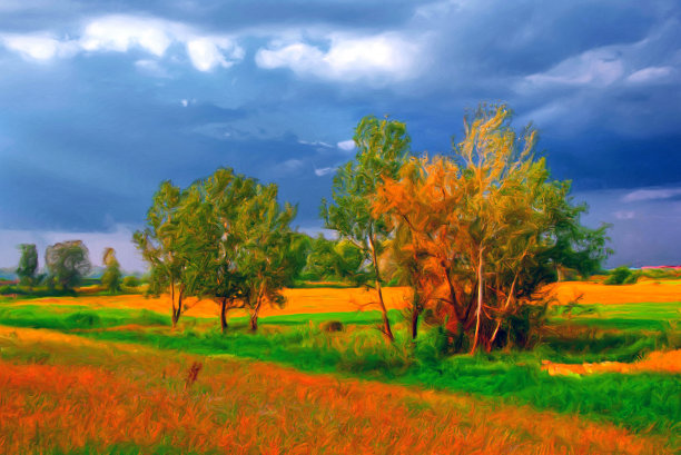 石油山水画图片下载