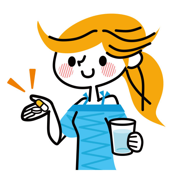 一个女人吃药的插图。图片下载