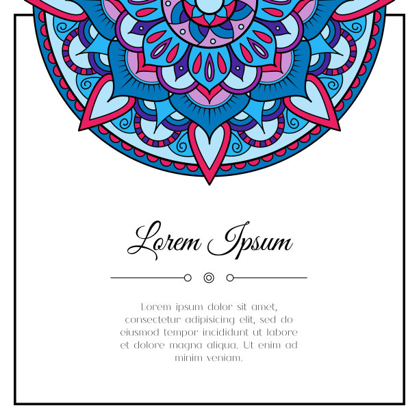 彩色矢量插图贺卡或呈现与一半曼荼罗。图片下载