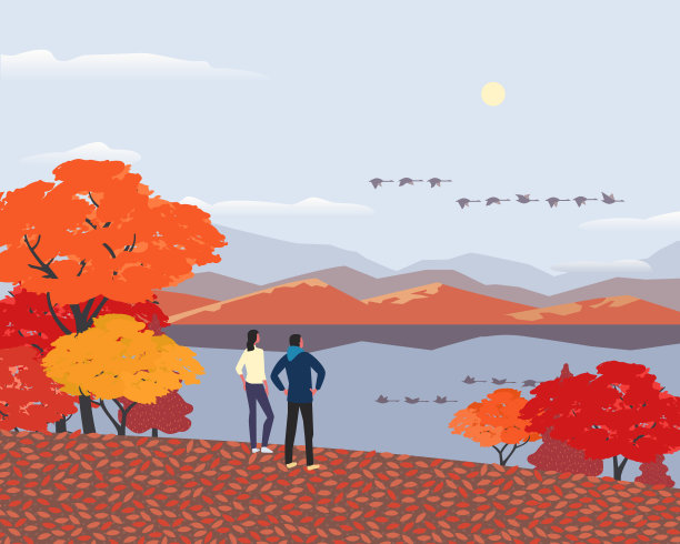 秋山湖景观平面色向量图片下载