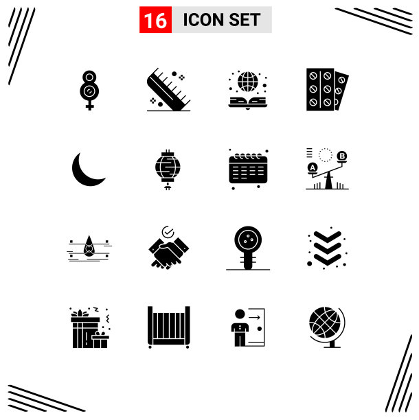 可编辑的线包16个简单的固体字形图片下载