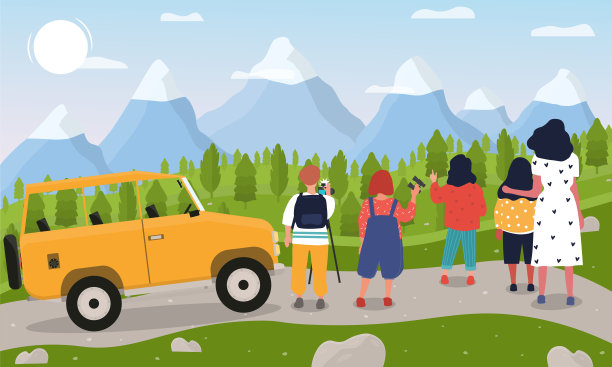 矢量插图的儿童在山区图片下载