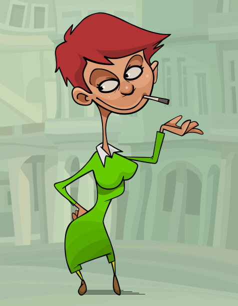 滑稽的卡通女人，嘴里叼着一根烟图片下载