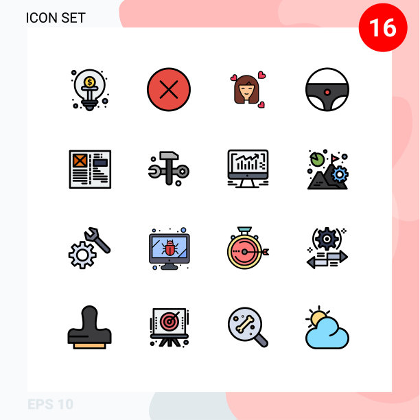 包装16个现代平色填充线条标志图片下载