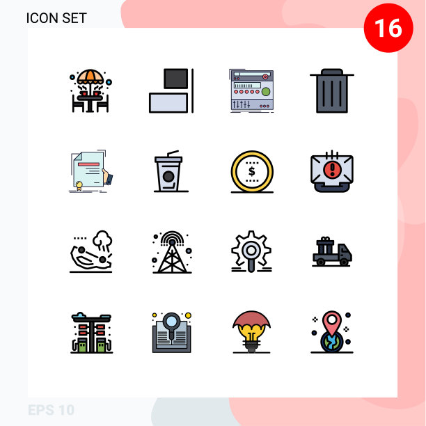 包装16个现代平色填充线条标志图片下载