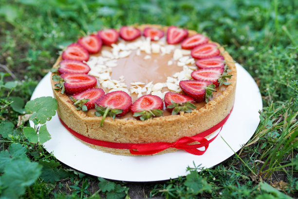 在绿色花园自制草莓蛋糕图片下载
