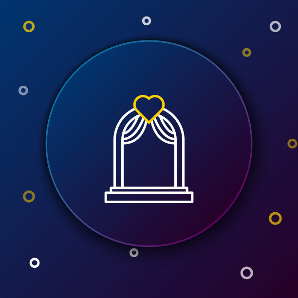 白色和黄色线婚礼拱门图标孤立在深蓝色的背景。婚礼装饰。色彩斑斓的轮廓的概念。矢量图图片下载