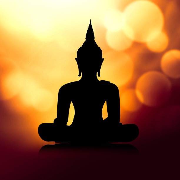 佛陀剪影在坐莲花位置-冥想和神圣的概念图片下载