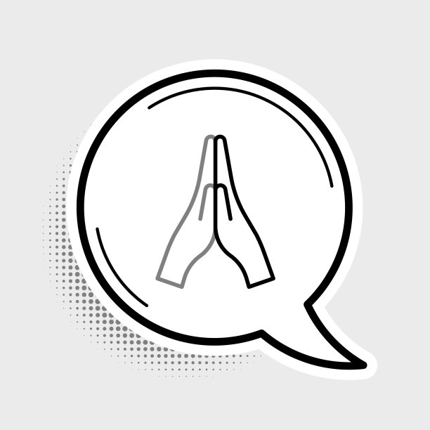 线手在祈祷位置图标孤立在灰色背景。带着信心和希望向上帝祈祷。色彩斑斓的轮廓的概念。向量图片下载