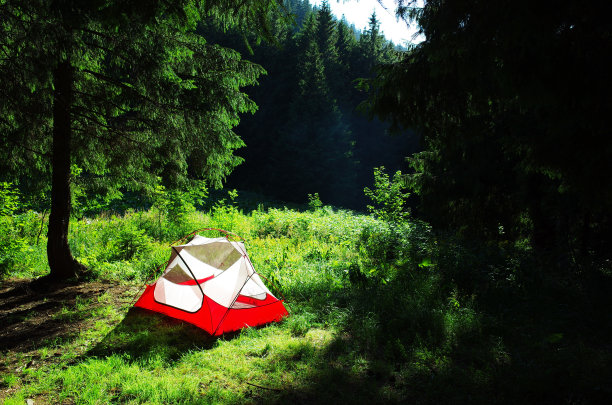 山间草地上的游客帐篷图片下载