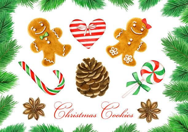 复古水彩系列与圣诞装饰图片下载