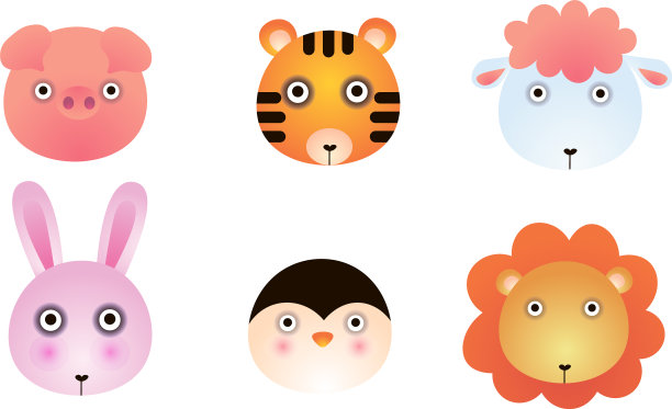 设置不同的彩色可爱的动物肖像图片下载