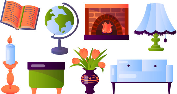 设置不同的家具和室内家居用品图片下载