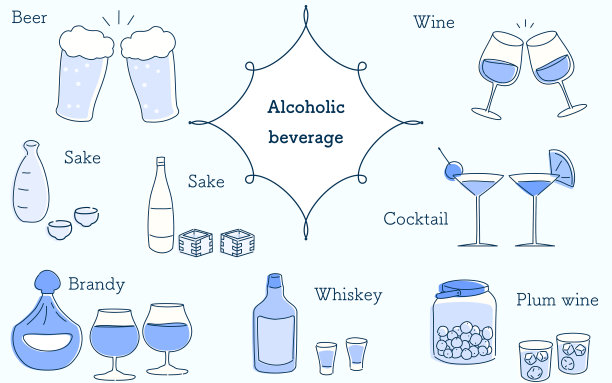 设置插图的清酒，西方清酒，鸡尾酒和啤酒图片下载