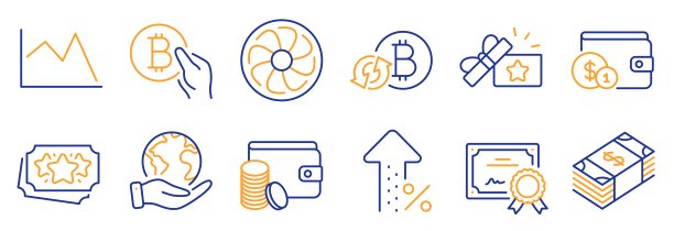 一套金融图标，如线形图，忠诚点，刷新比特币。向量图片下载