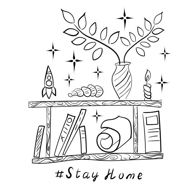 木架上有书、花瓶、植物、卷图片下载