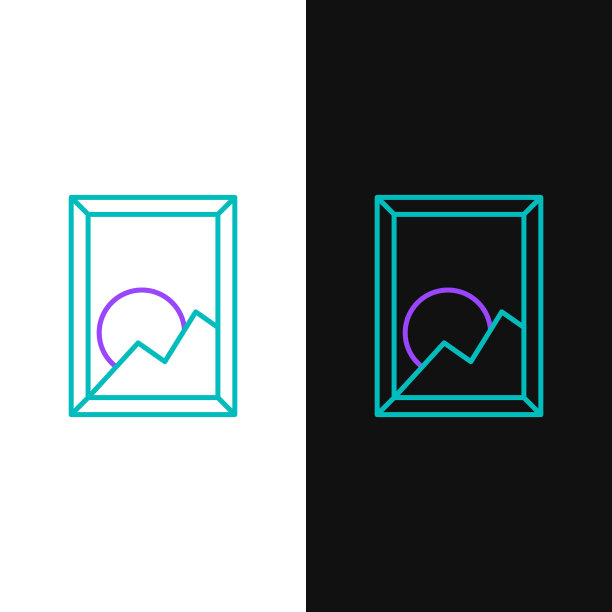 线图片风景图标孤立在白色和黑色的背景。色彩斑斓的轮廓的概念。向量图片下载