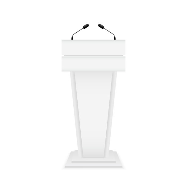白色的讲坛和木制的麦克风图片下载