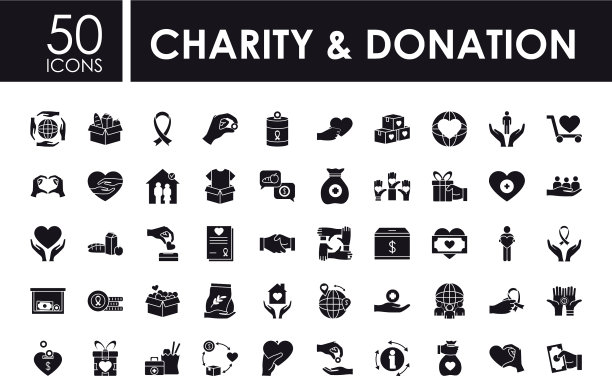 慈善和捐赠图标设置剪影风格图片下载