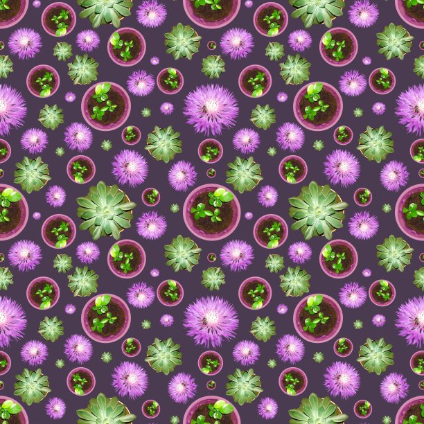 三种花型植物无缝拼接图片下载