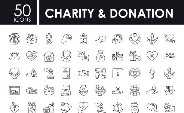 慈善和捐赠图标设置线条风格图片下载