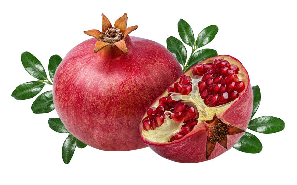 叶子孤立在白色背景上的石榴图片下载